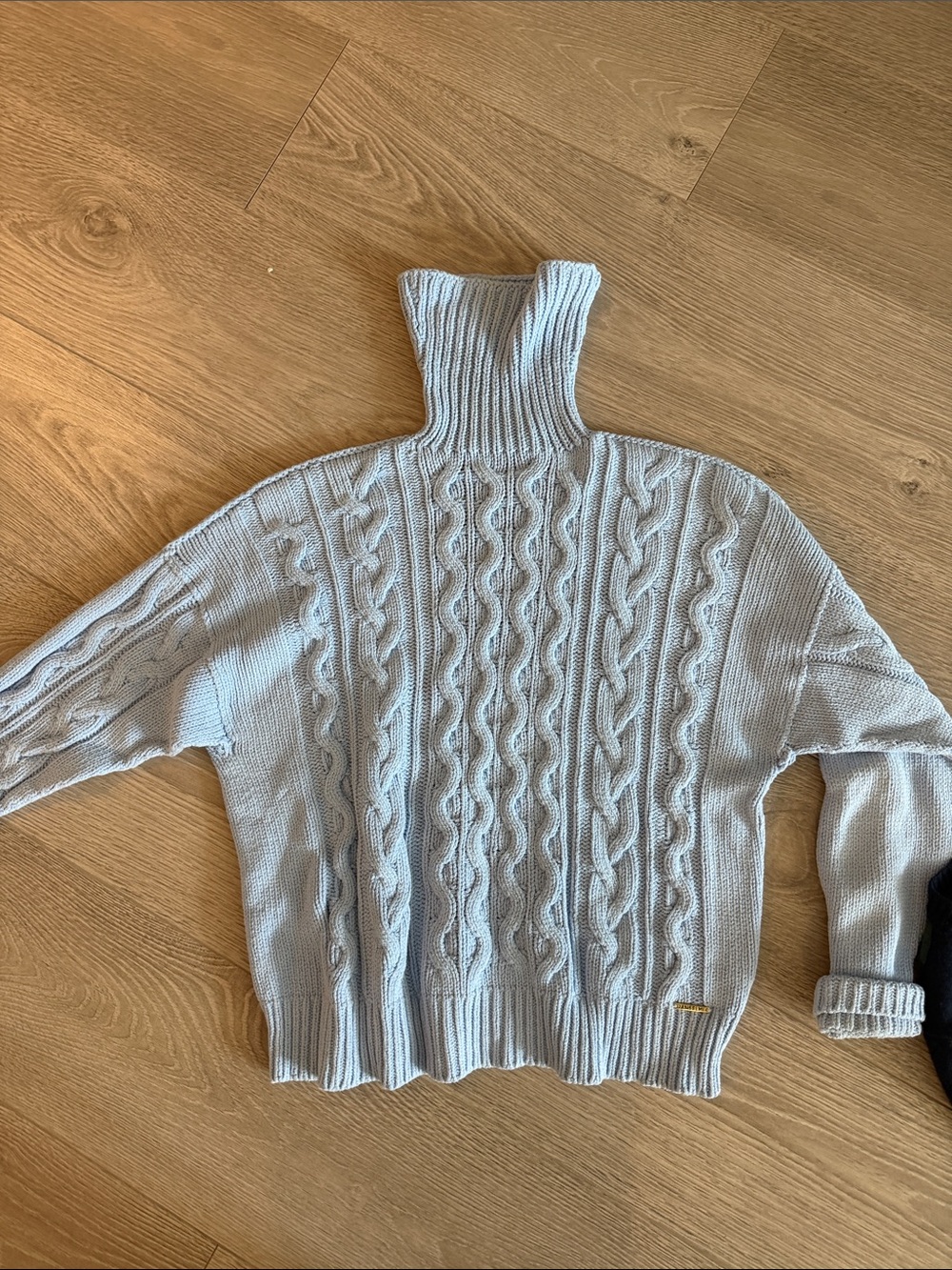 Light Blue Cable-Knit Turtleneck Sweater